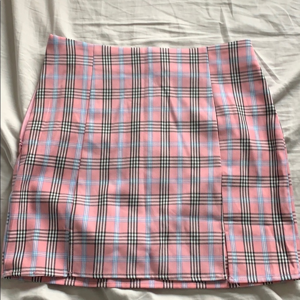 PLAID PINK SIDE SLIT SKIRT